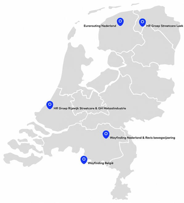 Kaart van Nederland met HR Groep vestigingen