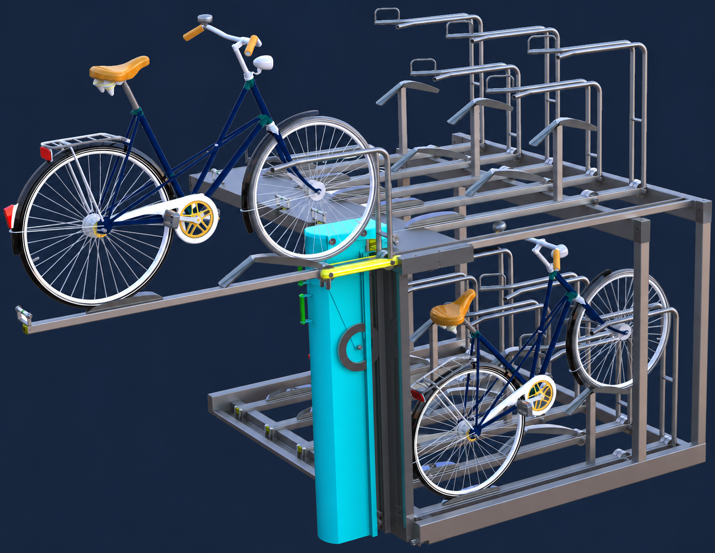 MB Air fietslift bij een dubbellaagse fietsenstalling